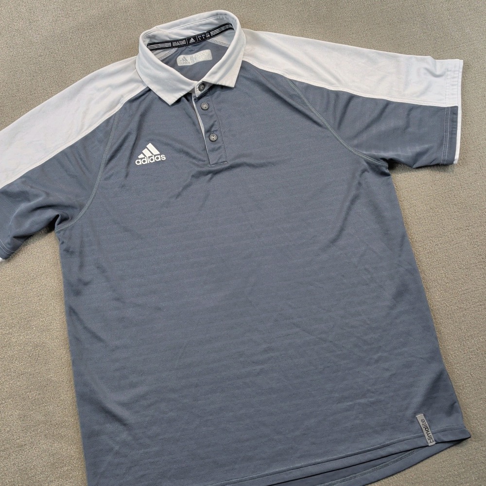 Adidas Climalite Polo Shirt Mens Large Grey White Colorblock Golf Performance L